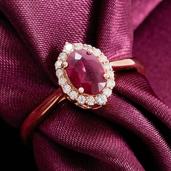Certified & Appraised Iliana AAA Mozambique Ruby And G-H SI Diamond 1.05 Ctw Ring In 18K Rose Gold