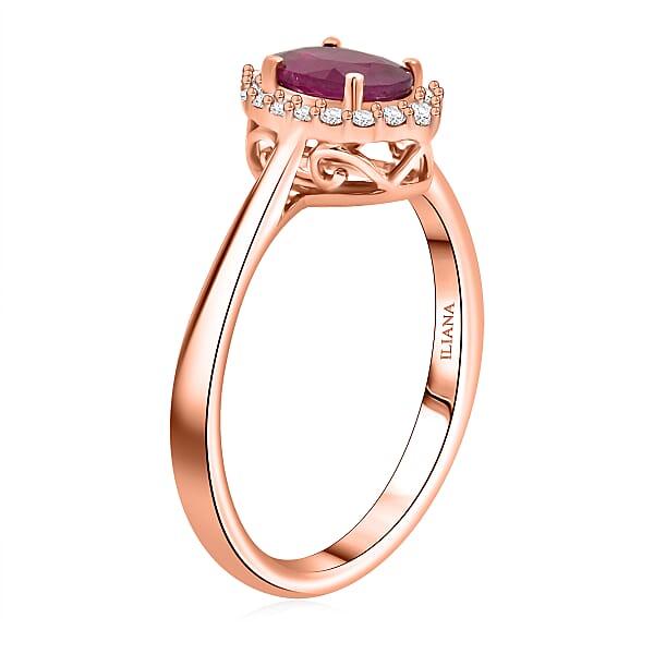 Certified & Appraised Iliana AAA Mozambique Ruby And G-H SI Diamond 1.05 Ctw Ring In 18K Rose Gold