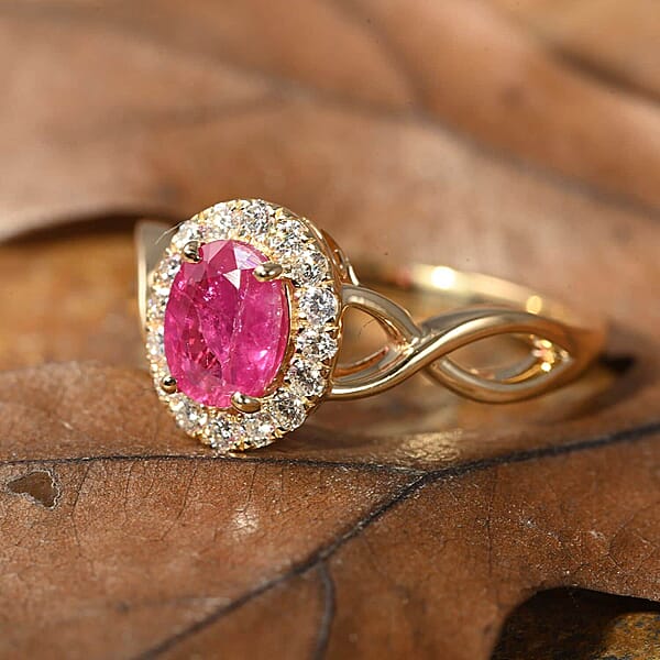 Certified & Appraised Iliana AAA Mozambique Ruby And G-H SI Diamond 1.25 Ctw Infinity Shank Ring In 18K Yellow Gold 4.05 Grams