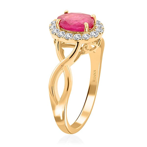 Certified & Appraised Iliana AAA Mozambique Ruby And G-H SI Diamond 1.25 Ctw Infinity Shank Ring In 18K Yellow Gold 4.05 Grams
