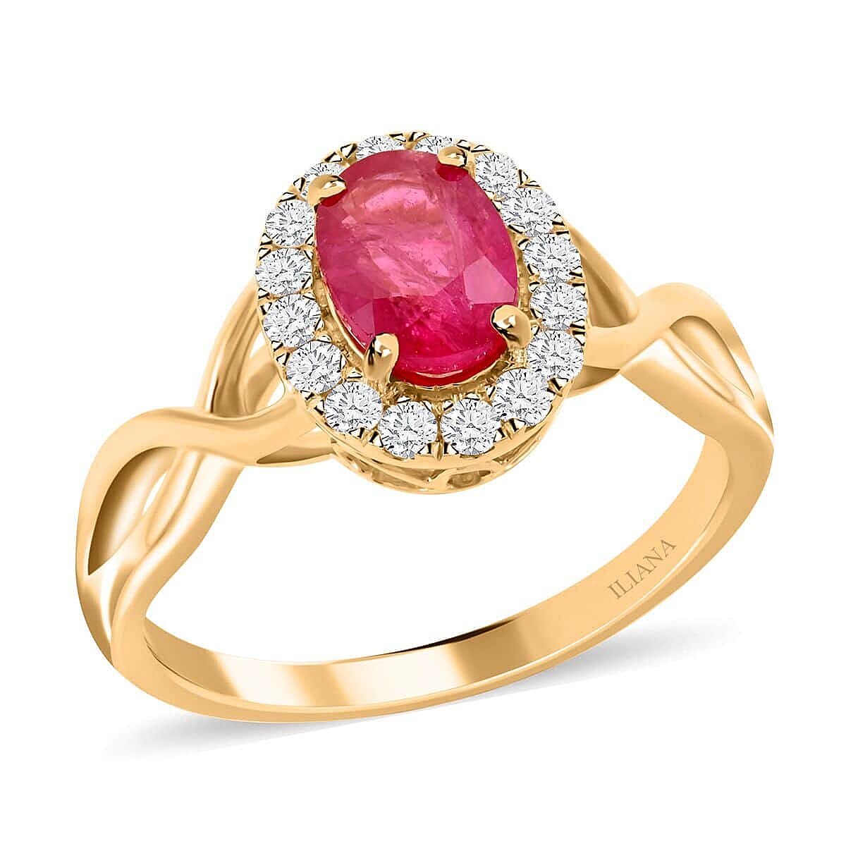 Certified & Appraised Iliana AAA Mozambique Ruby and G-H SI Diamond 1.25 ctw Infinity Shank Ring in 18K Yellow Gold 4.05 Grams