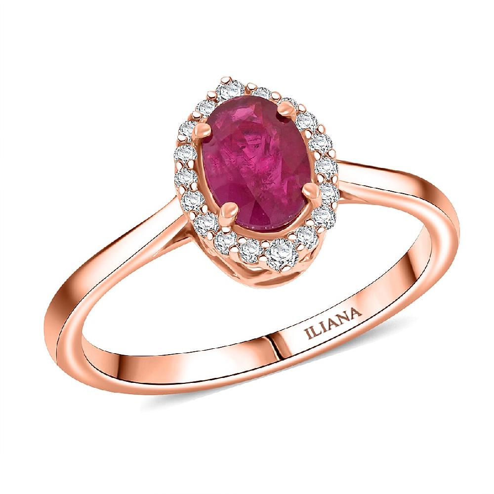 Certified & Appraised Iliana AAA Mozambique Ruby and G-H SI Diamond 1.05 ctw Ring in 18K Rose Gold