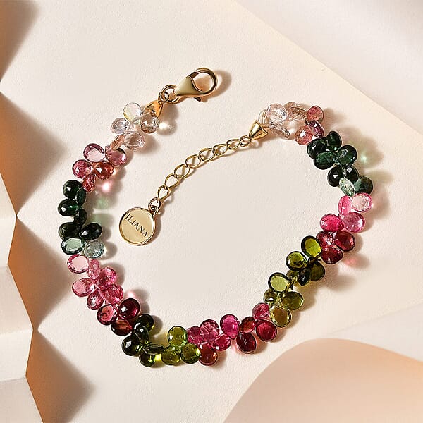 Certified & Appraised Iliana AAA Multi-Tourmaline 35.00 Ctw Beaded Bracelet In 18K Yellow Gold (7.00-8.00In)