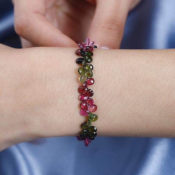 Certified & Appraised Iliana AAA Multi-Tourmaline 35.00 Ctw Beaded Bracelet In 18K Yellow Gold (7.00-8.00In)