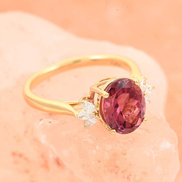 Certified & Appraised Iliana AAA Ouro Fino Rubellite And G-H SI Diamond 2.80 Ctw Ring In 18K Yellow Gold