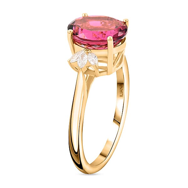 Certified & Appraised Iliana AAA Ouro Fino Rubellite And G-H SI Diamond 2.80 Ctw Ring In 18K Yellow Gold