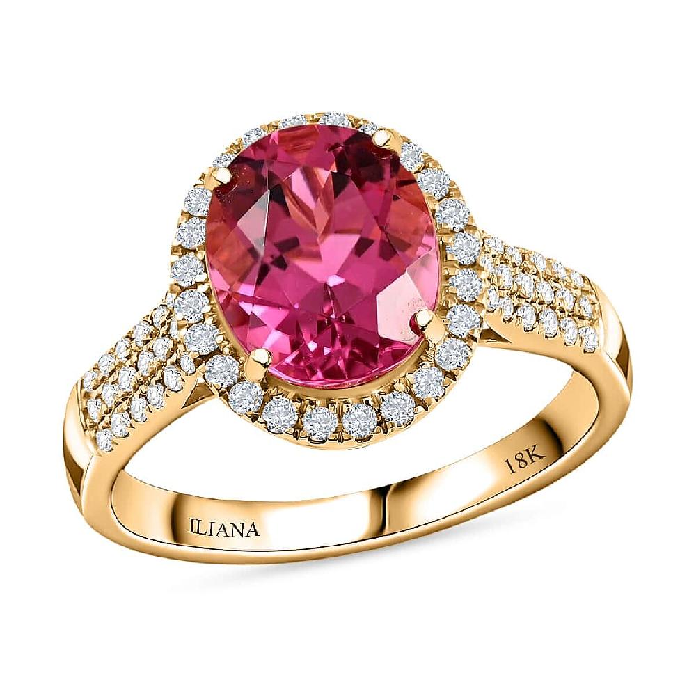 Certified & Appraised Iliana AAA Ouro Fino Rubellite and G-H SI Diamond 3.00 ctw Halo Ring in 18K Yellow Gold 4.75 Grams
