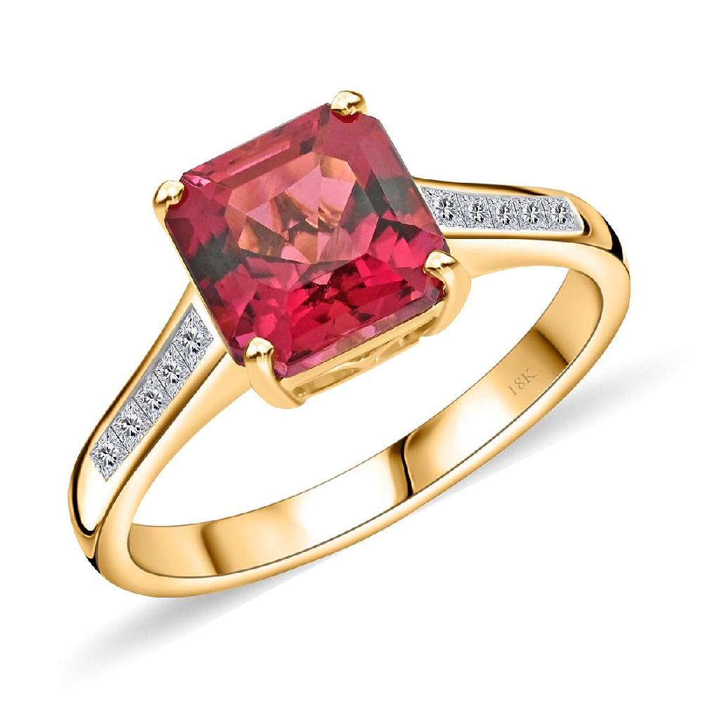 Certified & Appraised Iliana AAA Ouro Fino Rubellite and G-H SI Diamond 1.50 ctw Ring in 18K Yellow Gold