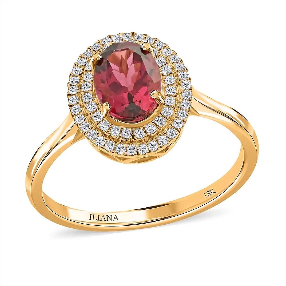 Certified & Appraised Iliana AAA Ouro Fino Rubellite and G-H SI Diamond 1.70 ctw Ring in 18K Yellow Gold
