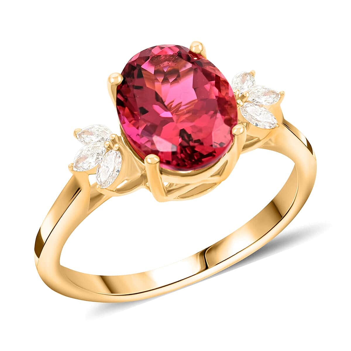 Certified & Appraised Iliana AAA Ouro Fino Rubellite and G-H SI Diamond 2.80 ctw Ring in 18K Yellow Gold