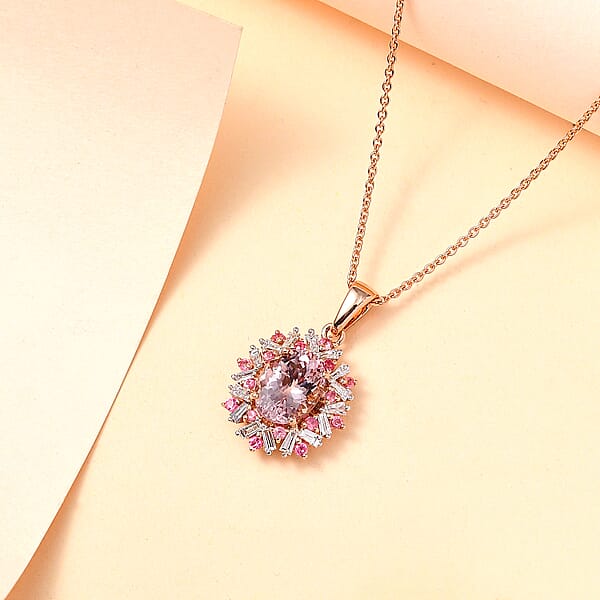 Certified & Appraised Iliana AAA Pink Morganite Mahenge Spinel And G-H SI Diamond 2.50 Ctw Floral Pendant Necklace In 18K Rose Gold 18 Inches