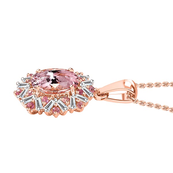 Certified & Appraised Iliana AAA Pink Morganite Mahenge Spinel And G-H SI Diamond 2.50 Ctw Floral Pendant Necklace In 18K Rose Gold 18 Inches