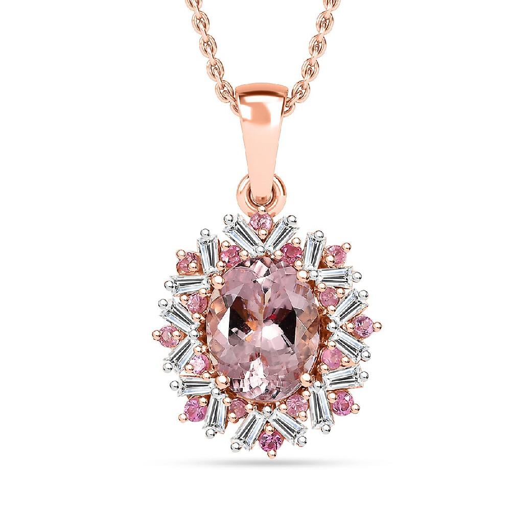 Certified & Appraised Iliana AAA Pink Morganite Mahenge Spinel and G-H SI Diamond 2.50 ctw Floral Pendant Necklace in 18K Rose Gold 18 Inches