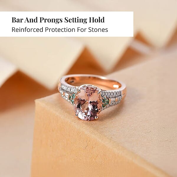 Certified & Appraised Iliana AAA Pink Morganite Paraiba Tourmaline And G-H SI Diamond 2.90 Ctw Ring In 18K Rose Gold