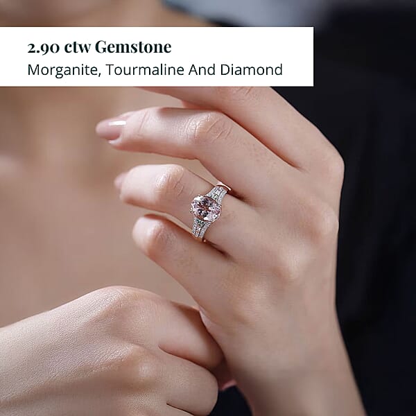 Certified & Appraised Iliana AAA Pink Morganite Paraiba Tourmaline And G-H SI Diamond 2.90 Ctw Ring In 18K Rose Gold