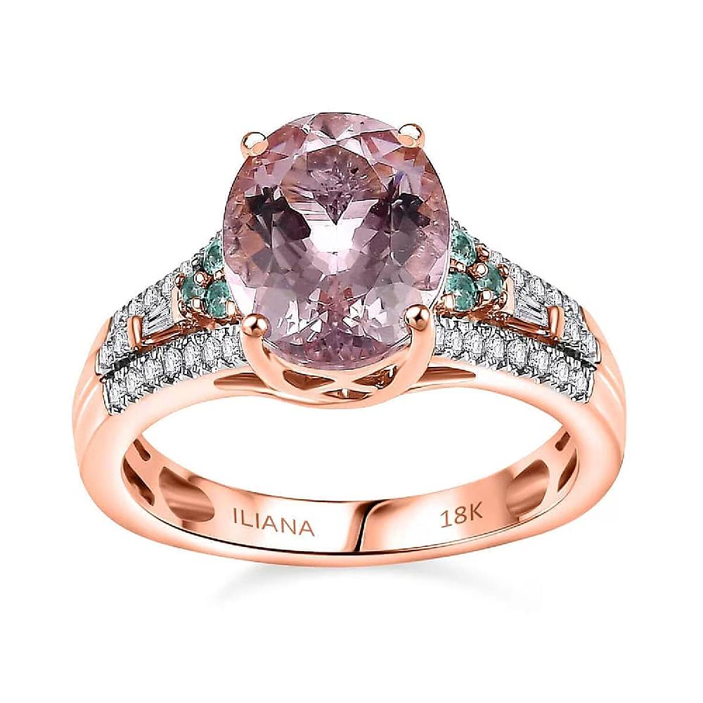 Certified & Appraised Iliana AAA Pink Morganite Paraiba Tourmaline and G-H SI Diamond 2.90 ctw Ring in 18K Rose Gold