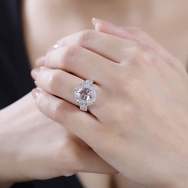 Certified & Appraised Iliana AAA Pink Morganite SI Natural Pink And White Diamond 2.67 Ctw Ring In 18K Rose Gold 6.20 Grams
