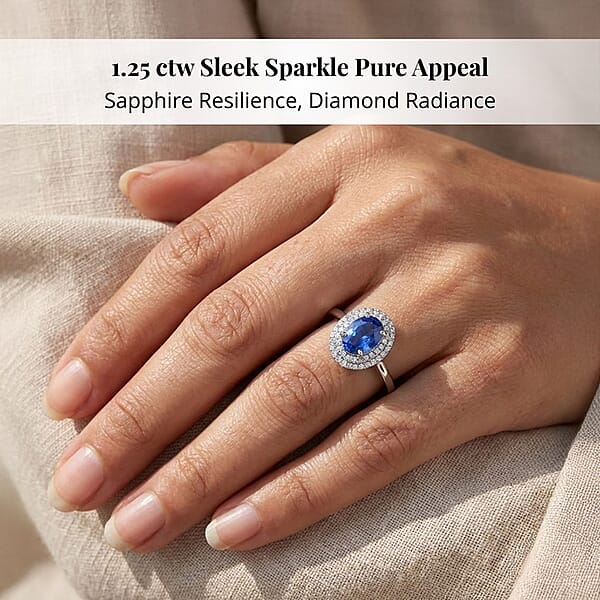 Certified & Appraised Iliana AAA Royal Ceylon Sapphire And G-H SI Diamond 1.25 Ctw Double Halo Ring In 18K White Gold
