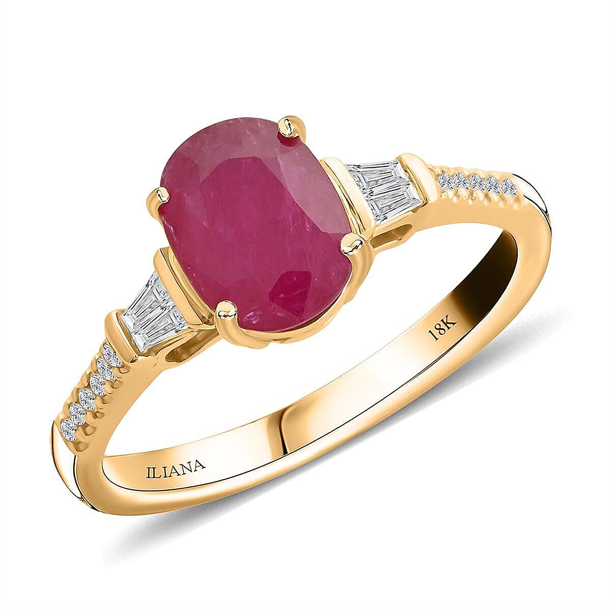 Certified & Appraised Iliana AAA Royal Ruby and G-H SI Diamond 1.60 ctw Ring in 18K Yellow Gold