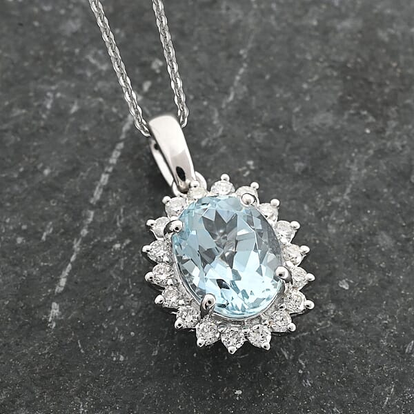 Certified & Appraised Iliana AAA Santa Maria Aquamarine And SI Diamond 1.40 Ctw Pendant Necklace In 18K White Gold 18 Inches