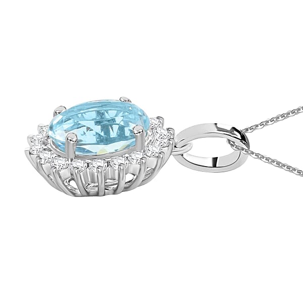 Certified & Appraised Iliana AAA Santa Maria Aquamarine And SI Diamond 1.40 Ctw Pendant Necklace In 18K White Gold 18 Inches