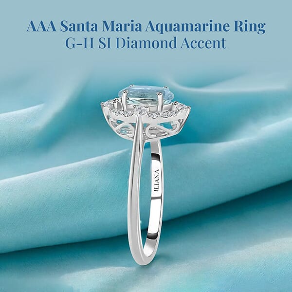 Certified & Appraised Iliana AAA Santa Maria Aquamarine And G-H SI Diamond 1.50 Ctw Ring In 18K White Gold