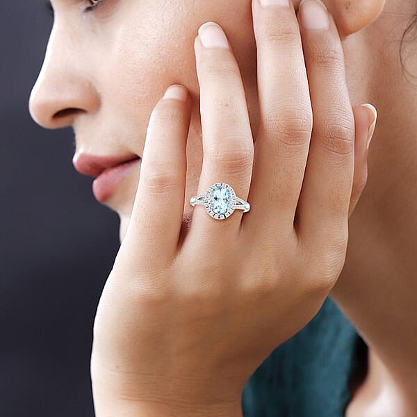 Certified & Appraised Iliana AAA Santa Maria Aquamarine And G-H SI Diamond 2.00 Ctw Ring In 18K White Gold