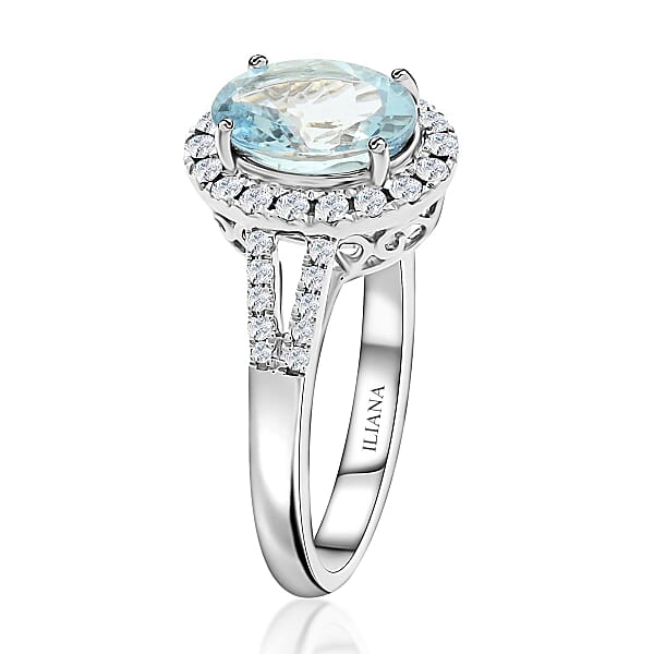 Certified & Appraised Iliana AAA Santa Maria Aquamarine And G-H SI Diamond 2.00 Ctw Ring In 18K White Gold