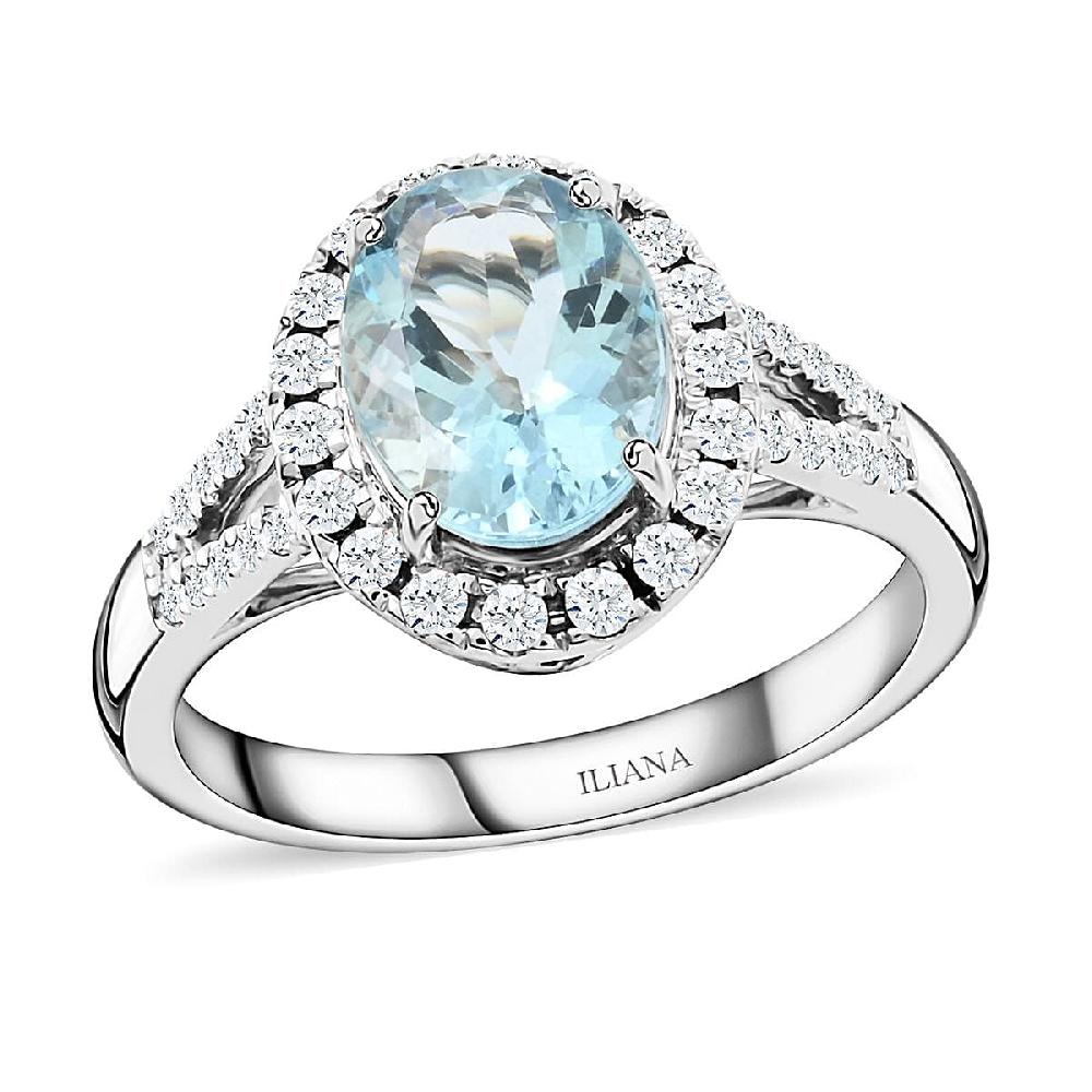 Certified & Appraised Iliana AAA Santa Maria Aquamarine and G-H SI Diamond 2.00 ctw Ring in 18K White Gold