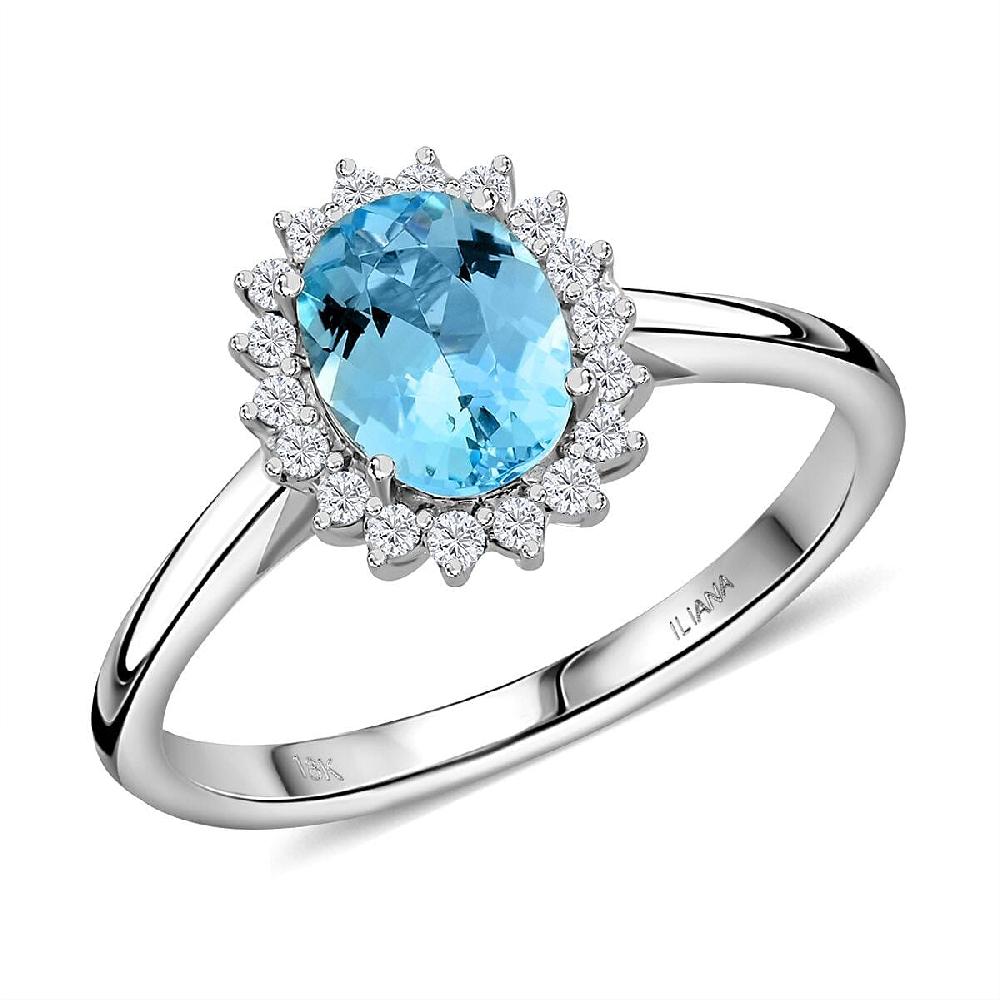 Certified & Appraised Iliana AAA Santa Maria Aquamarine and SI Diamond 1.40 ctw Halo Ring in 18K White Gold