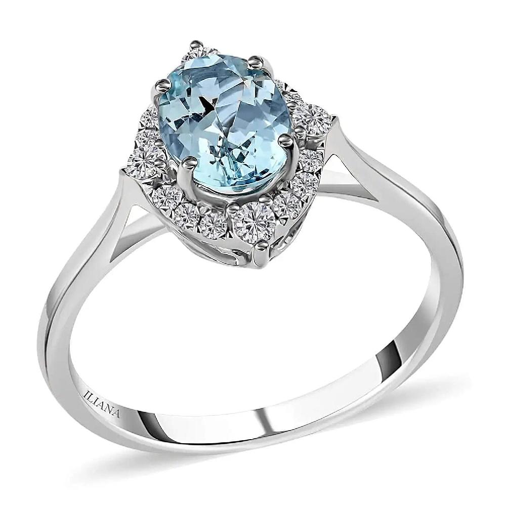 Certified & Appraised Iliana AAA Santa Maria Aquamarine and G-H SI Diamond 1.50 ctw Ring in 18K White Gold