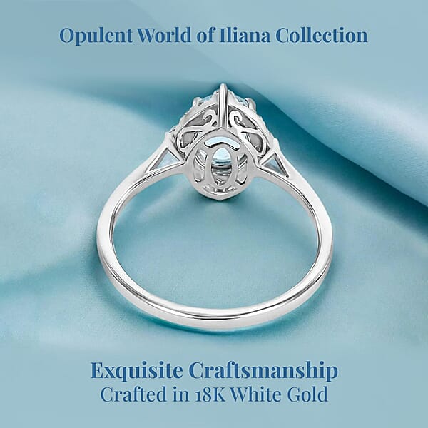 Certified & Appraised Iliana AAA Santa Maria Aquamarine And G-H SI Diamond 1.50 Ctw Ring In 18K White Gold