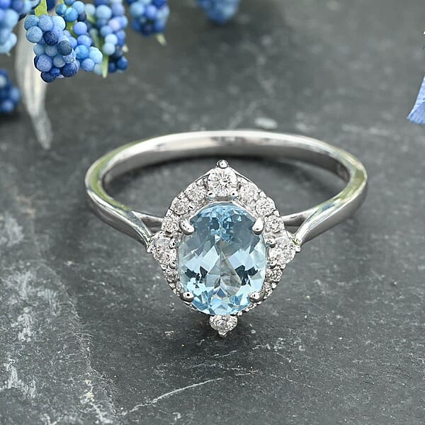 Certified & Appraised Iliana AAA Santa Maria Aquamarine And G-H SI Diamond 1.50 Ctw Ring In 18K White Gold