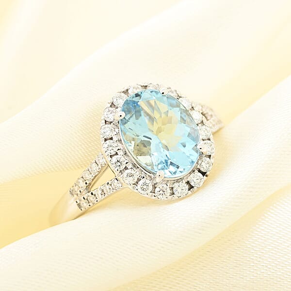 Certified & Appraised Iliana AAA Santa Maria Aquamarine And G-H SI Diamond 2.00 Ctw Ring In 18K White Gold