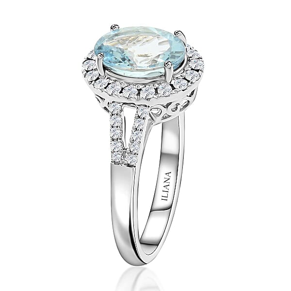 Certified & Appraised Iliana AAA Santa Maria Aquamarine And G-H SI Diamond 2.00 Ctw Ring In 18K White Gold