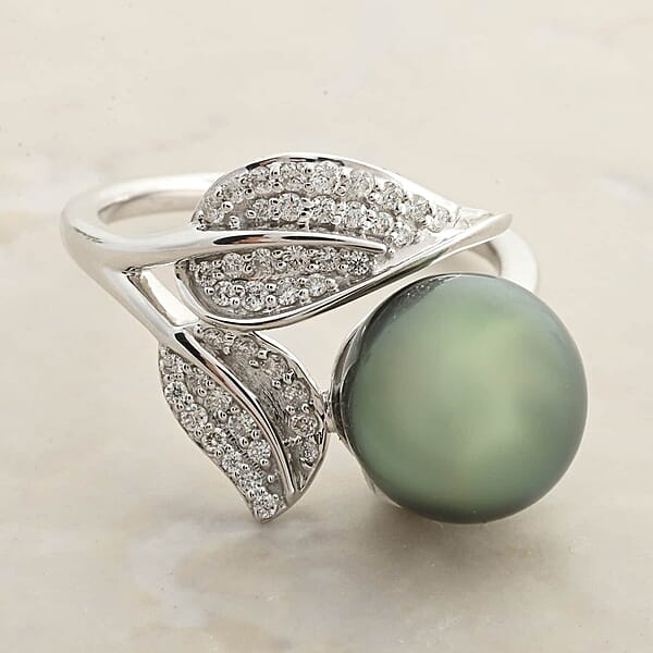 Certified & Appraised Iliana AAA Tahitian Pearl 11mm And SI Diamond 0.27 Ctw Ring In 18K White Gold 4.13 Grams