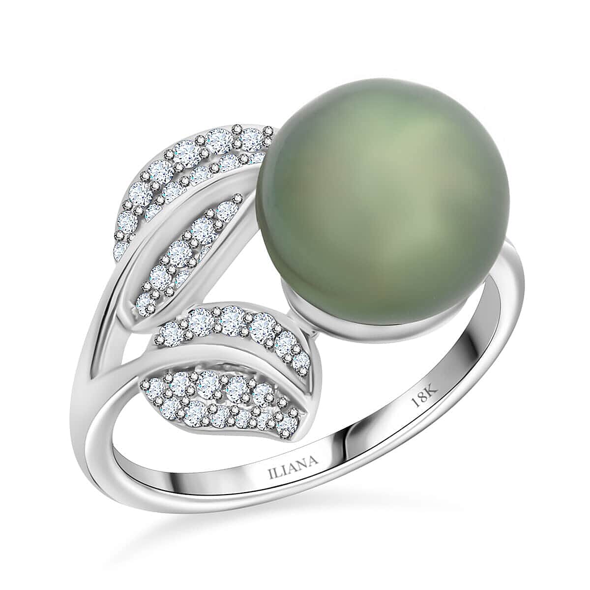 Certified & Appraised Iliana AAA Tahitian Pearl 11mm and SI Diamond 0.27 ctw Ring in 18K White Gold 4.13 Grams