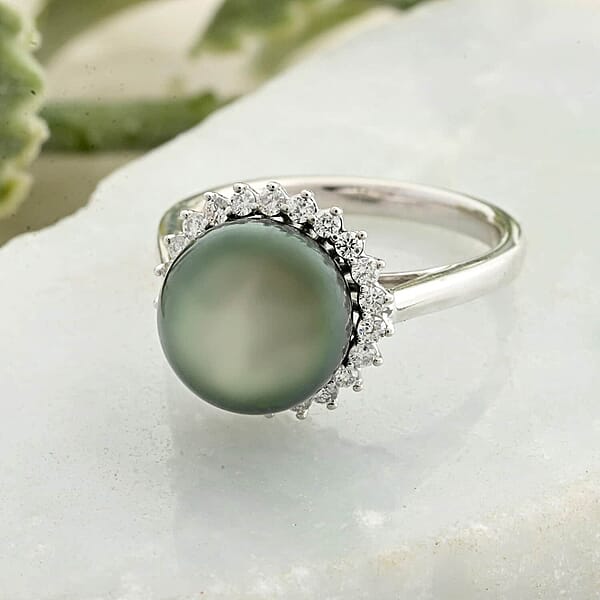 Certified & Appraised Iliana AAA Tahitian Pearl And SI Diamond 0.26 Ctw Ring In 18K White Gold