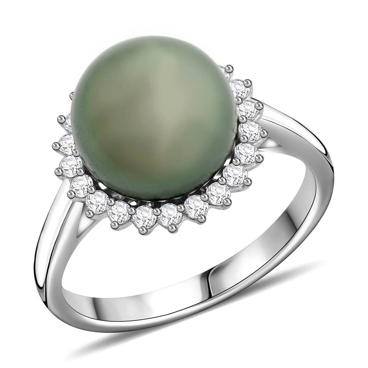 Certified & Appraised Iliana AAA Tahitian Pearl and SI Diamond 0.26 ctw Ring in 18K White Gold