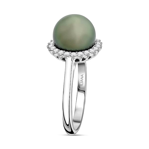 Certified & Appraised Iliana AAA Tahitian Pearl And SI Diamond 0.26 Ctw Ring In 18K White Gold