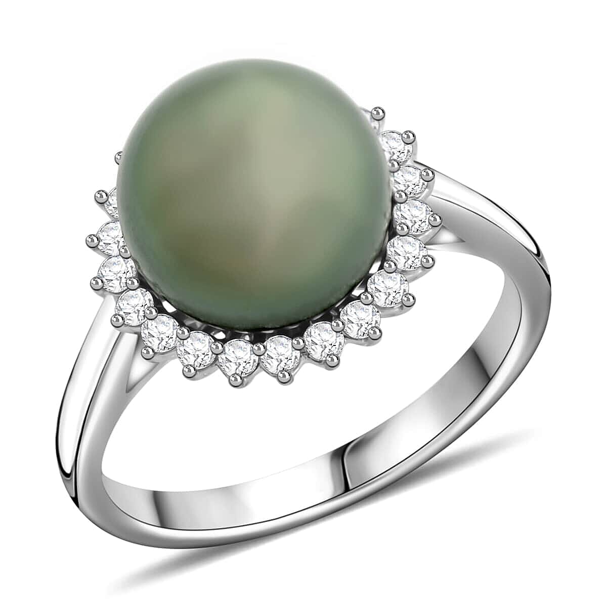 Certified & Appraised Iliana AAA Tahitian Pearl and SI Diamond 0.26 ctw Ring in 18K White Gold