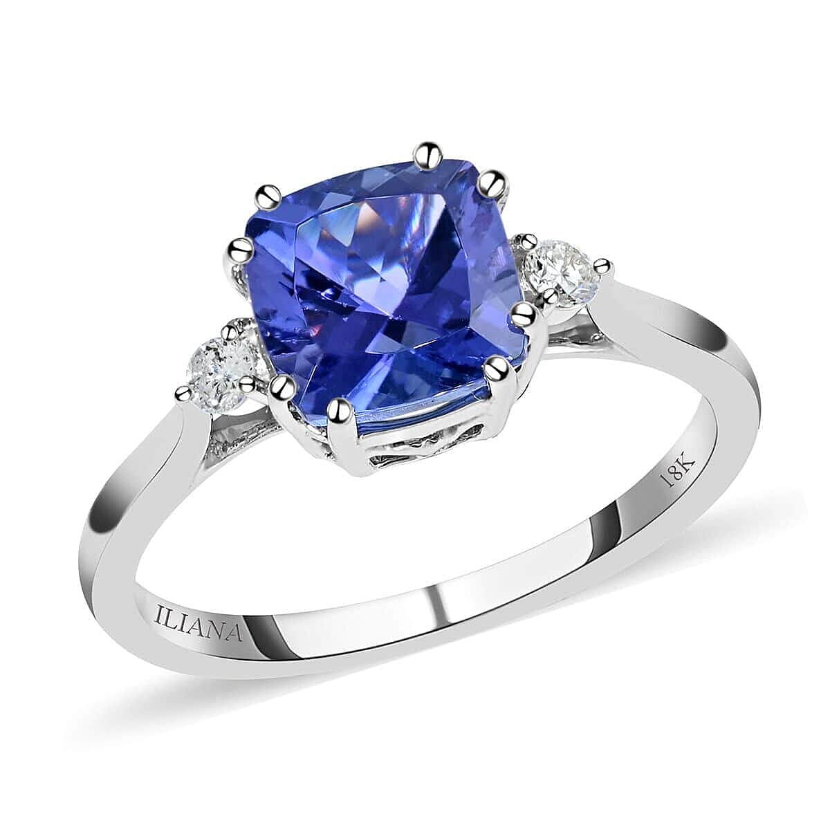 Certified & Appraised Iliana AAA Tanzanite and G-H SI Diamond 2.40 ctw Ring in 18K White Gold