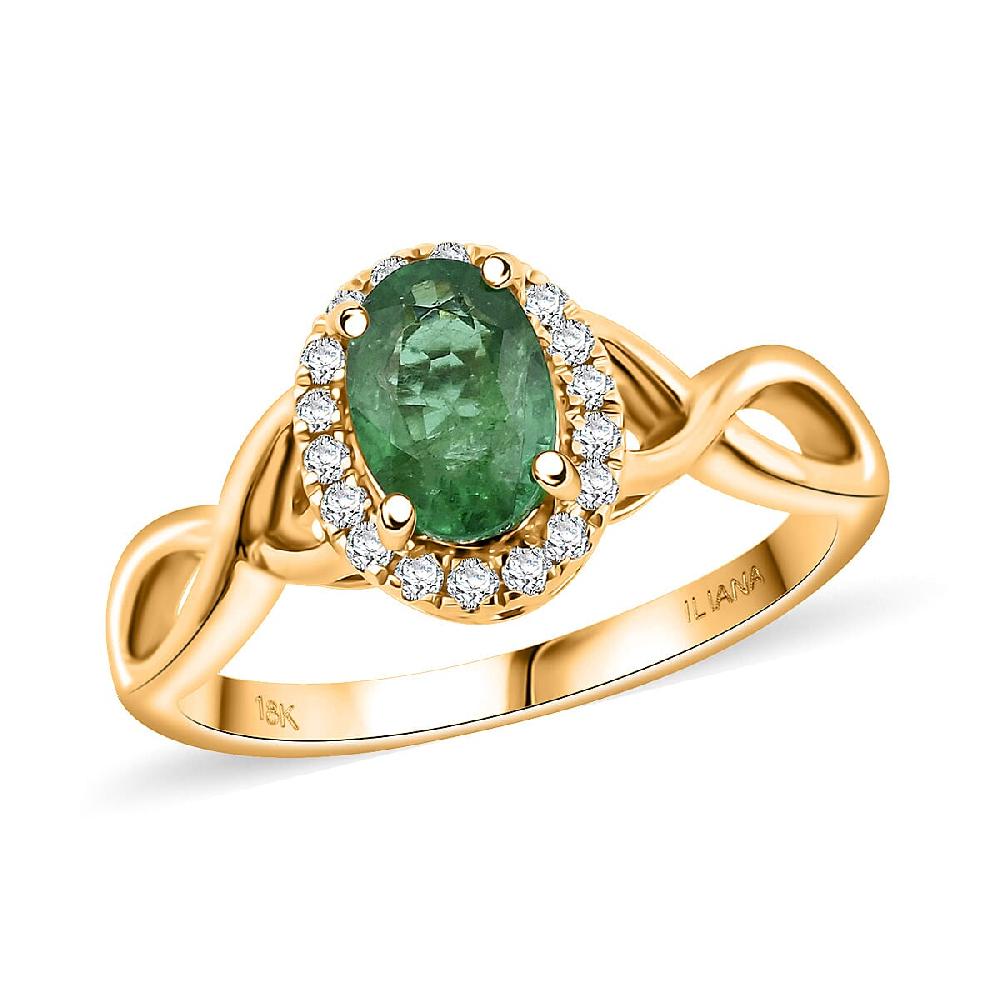 Certified & Appraised Iliana AAAA Kagem Zambian Emerald and SI Diamond 1.00 ctw Ring in 18K Yellow Gold