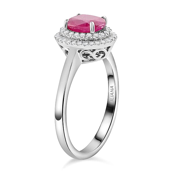 Certified & Appraised Iliana AAAA Montepuez Ruby Diamond Double Halo Ring In 18K White Gold 1.10 Ctw
