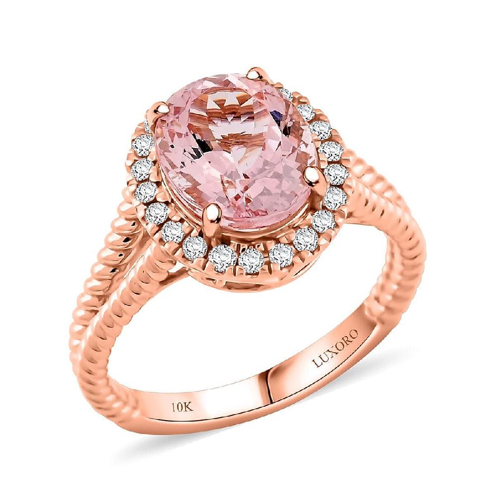 Certified & Appraised Luxoro 10K Rose Gold AAA Madagascar Pink Morganite Diamond (G-H I2) (0.29 cts) Split Shank Halo Ring 2.75 ctw