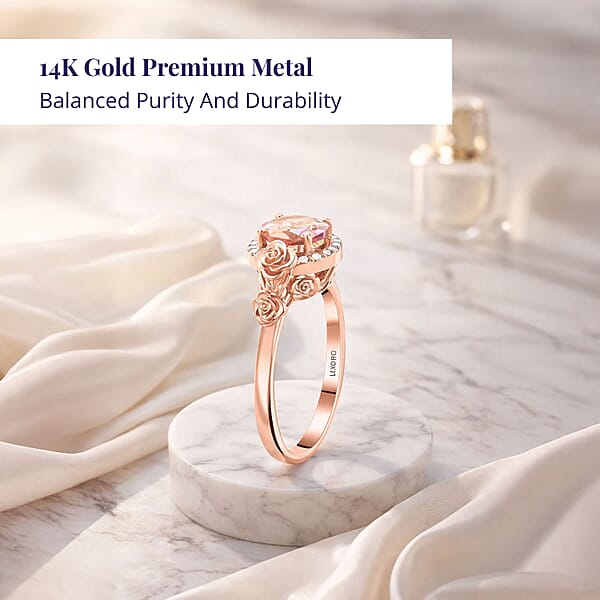 Certified & Appraised Luxoro 10K Rose Gold AAA Madagascar Pink Morganite Diamond (G-H I2) (0.29 Cts) Split Shank Halo Ring 2.75 Ctw