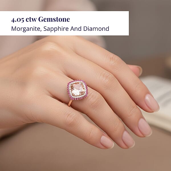 Certified & Appraised Luxoro 10K Rose Gold AAA Marropino Morganite Padparadscha Sapphire Diamond (G-H I2) (0.20 Cts) Ring (4.35 G) 4.05 Ctw