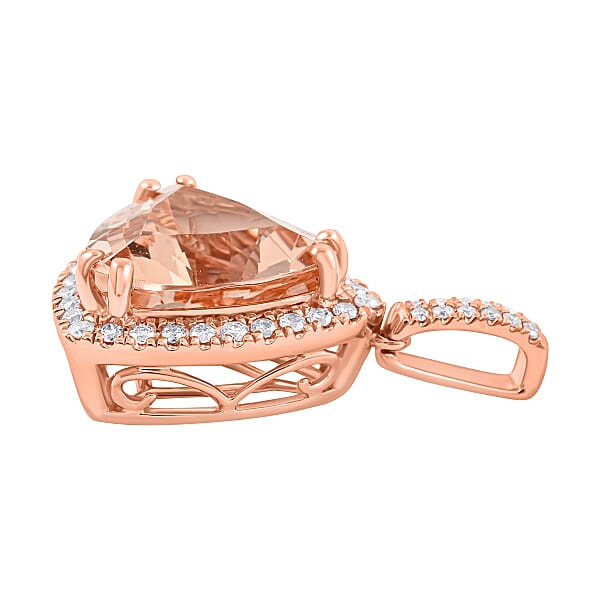 Certified & Appraised Luxoro 10K Rose Gold AAA Marropino Morganite Diamond (G-H I2) (0.36 Cts) Pendant Without Chain 5.05 Ctw