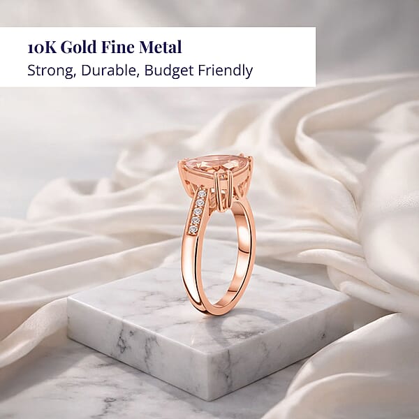 Certified & Appraised Luxoro 10K Rose Gold AAA Marropino Morganite Diamond (G-H I2) Ring 3.00 Ctw