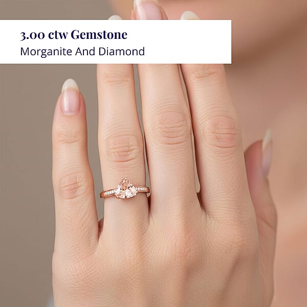 Certified & Appraised Luxoro 10K Rose Gold AAA Marropino Morganite Diamond (G-H I2) Ring 3.00 Ctw